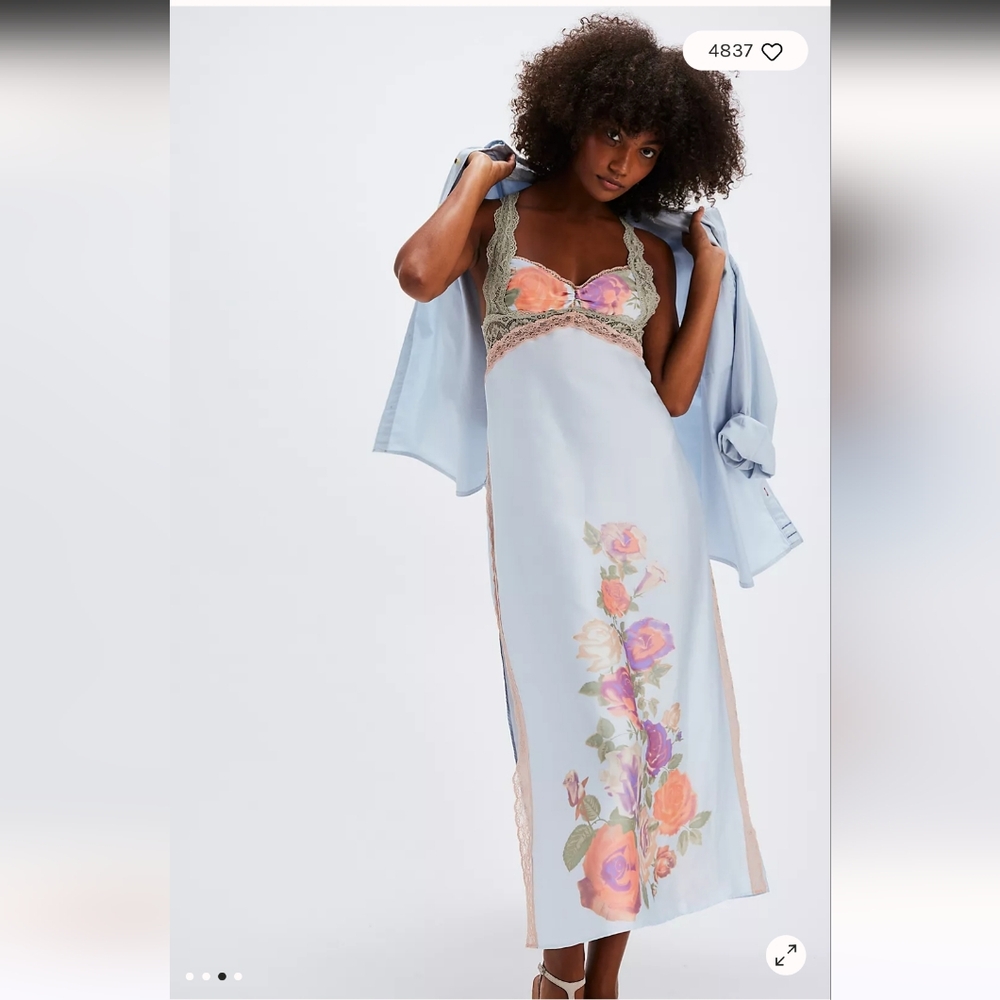 Free People Intimates Just Dreamy Maxi Slip Floral Lace‎ Nightgown Dress Nightie